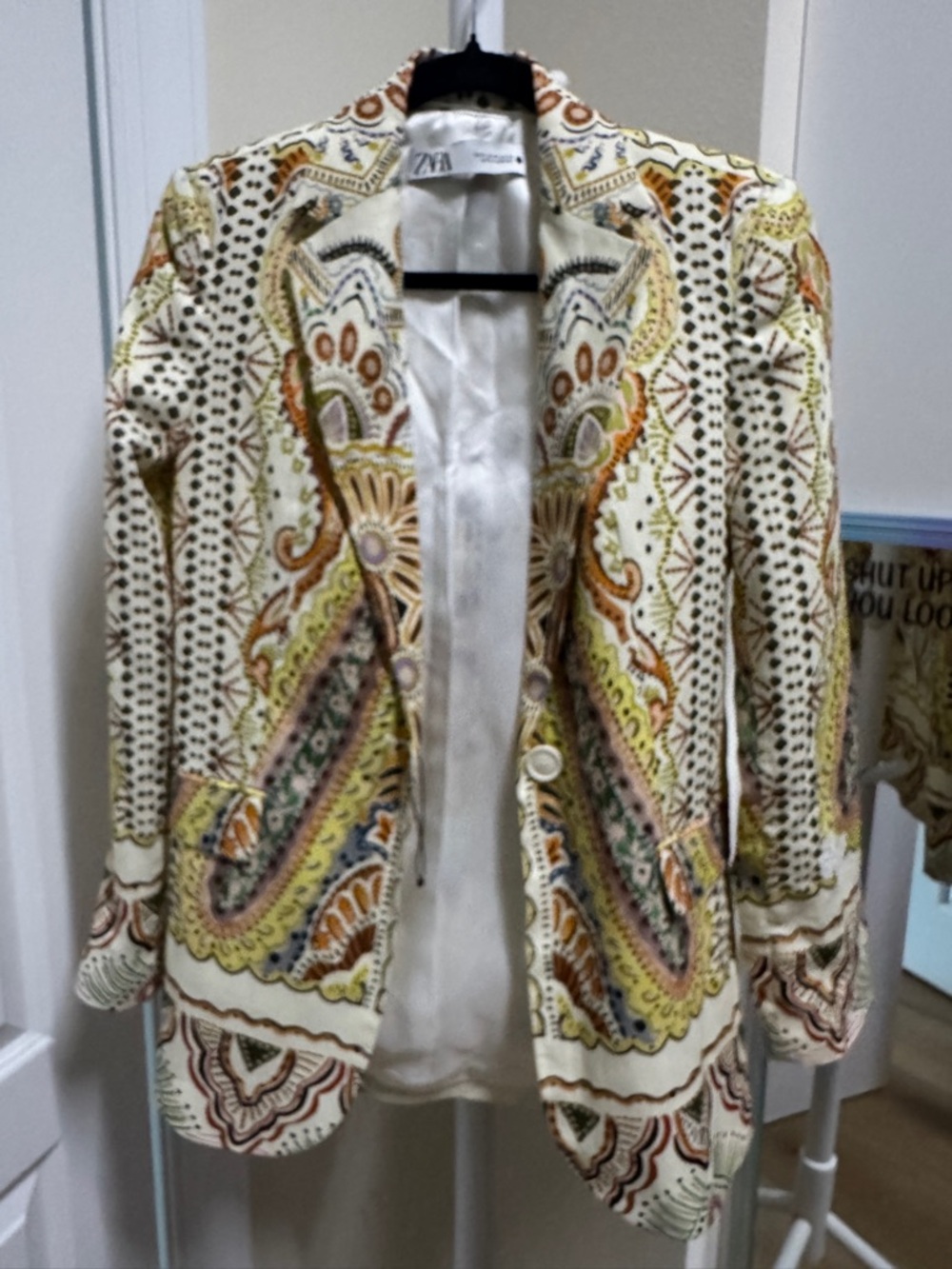 Zara Cream Paisley-Print Single-Button Blazer